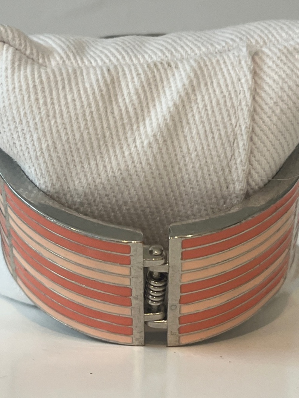 Wide Vintage Enamel Stripe Cuff Bracelet - Coral & Light Peach - Picture 2 of 8